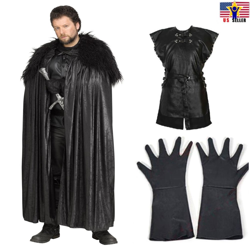 Game of Thrones Jon Snow Men Cosplay Costume Hallo.. Cloak Outfit + Glov…